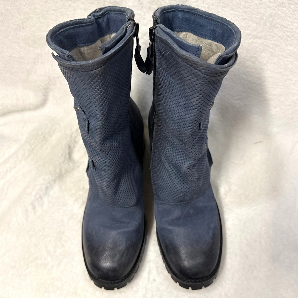 RARE Miz Mooz 8.5 Madena Dual Buckle Boot River Blue Leather Moto Steampunk Boho - Picture 3 of 10